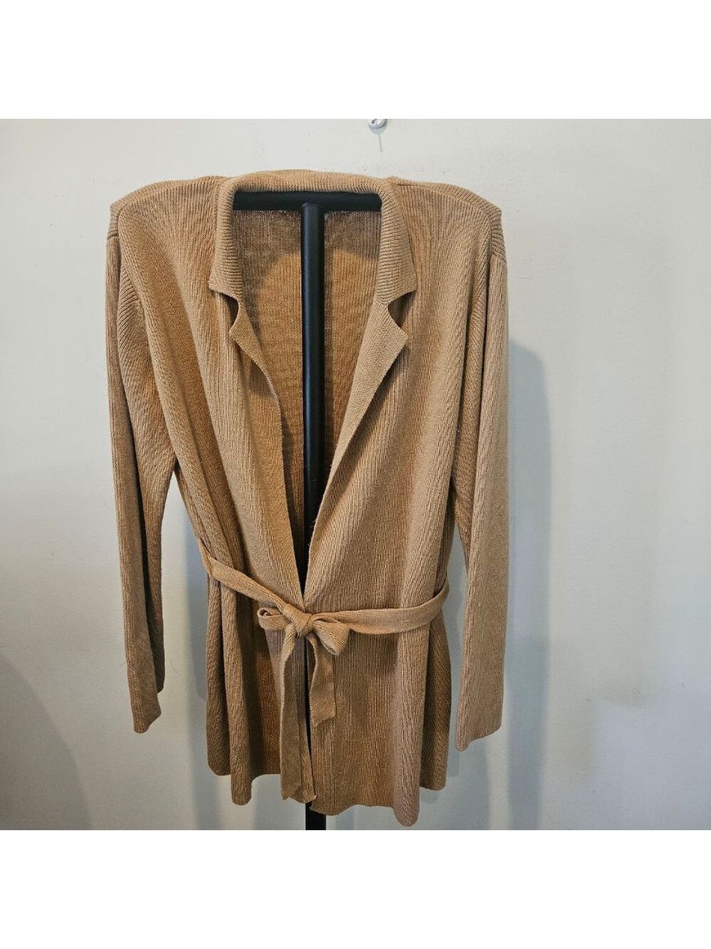 Women's Sag Harbor Camel Knit Belted Cardigan Sweater Large